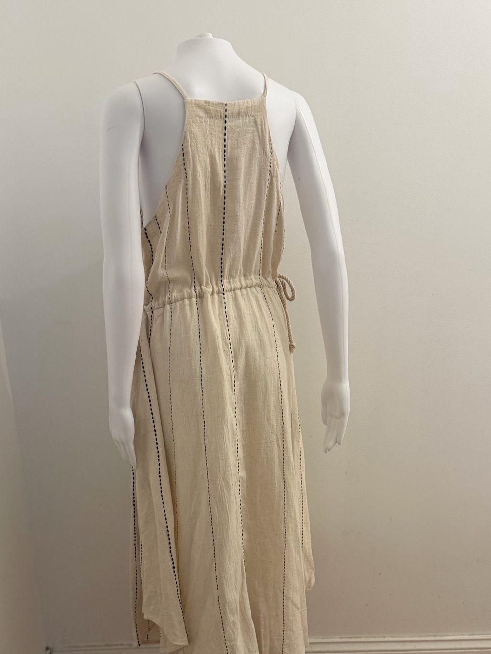 Striped Cream Halter Midi Dress - Picture 2 of 5